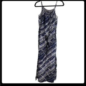 Talbot's Silk Cotton Blend Maxi Halter Dress Shades of Blue Fabric belt Sz Small